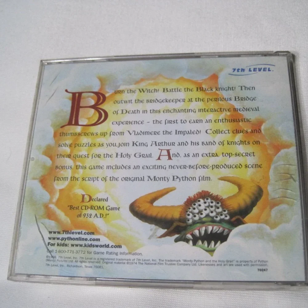 Monty Python the Quest for the Holy Grail 7th Level CD- Rom PC Game (Windows 95)